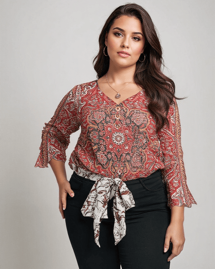 Arabella™ - Red Print Classic Top