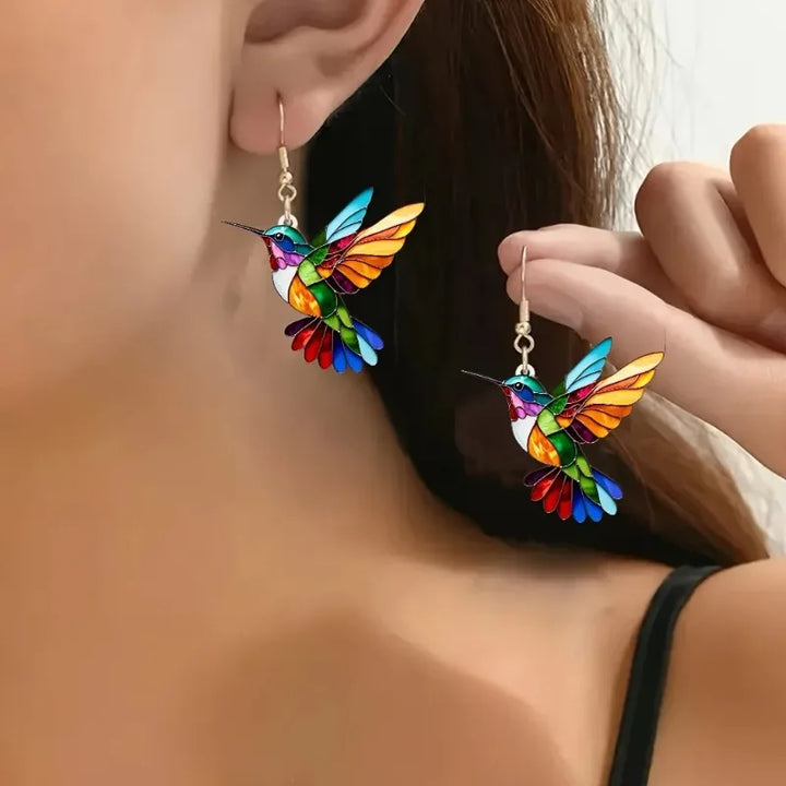 Hummingbird Dangle Earrings – Bright 2D Bird Design