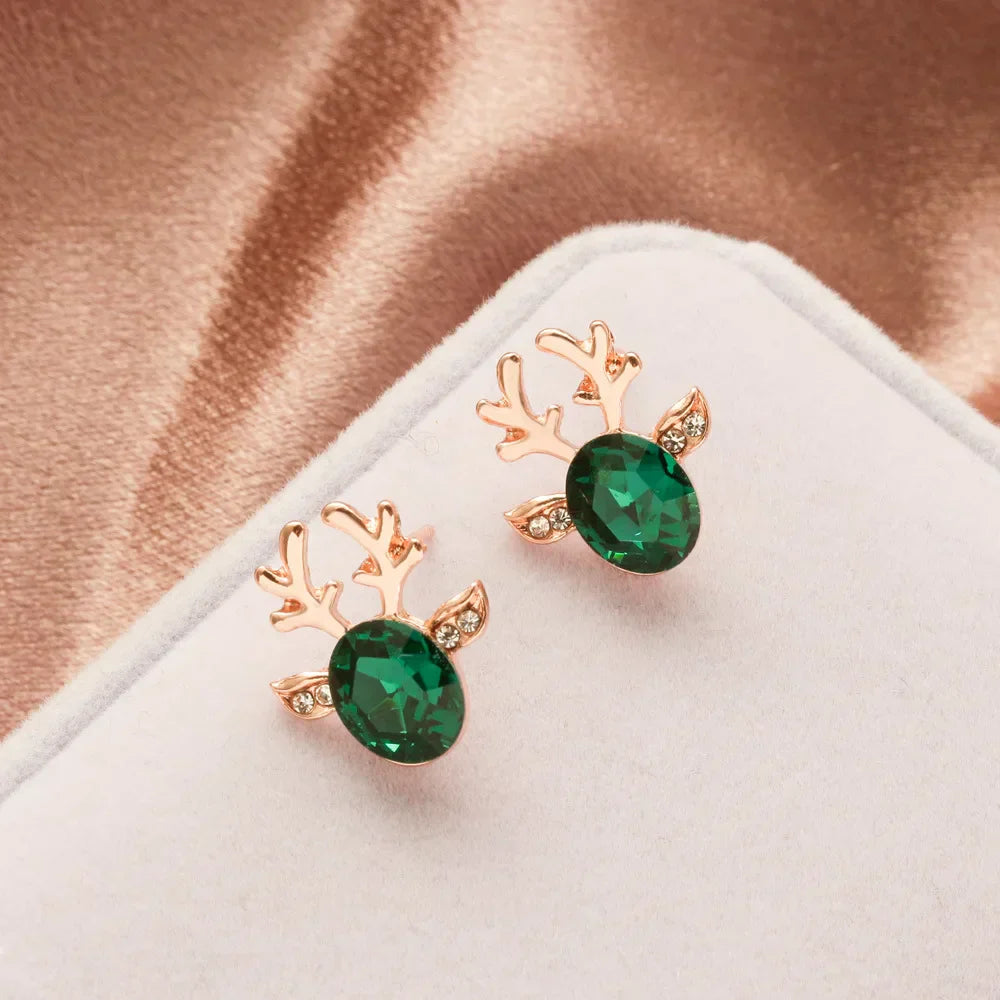 Festive Reindeer Crystal Stud Earrings