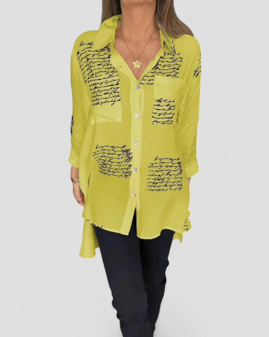 Helena™ - Script Button-Up Shirt
