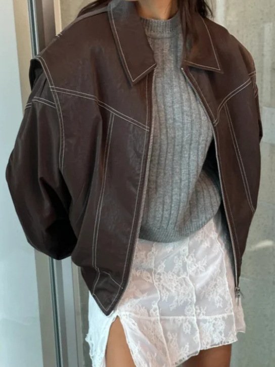 Amelina™ - Oversized Leather Bomber Jacket