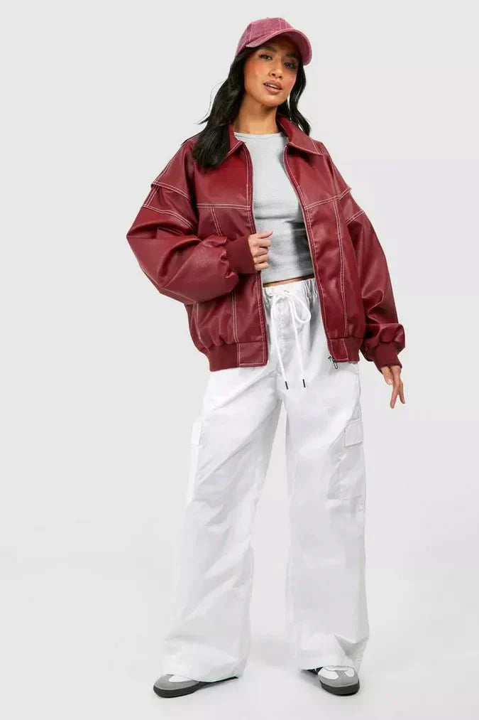 Amelina™ - Oversized Leather Bomber Jacket
