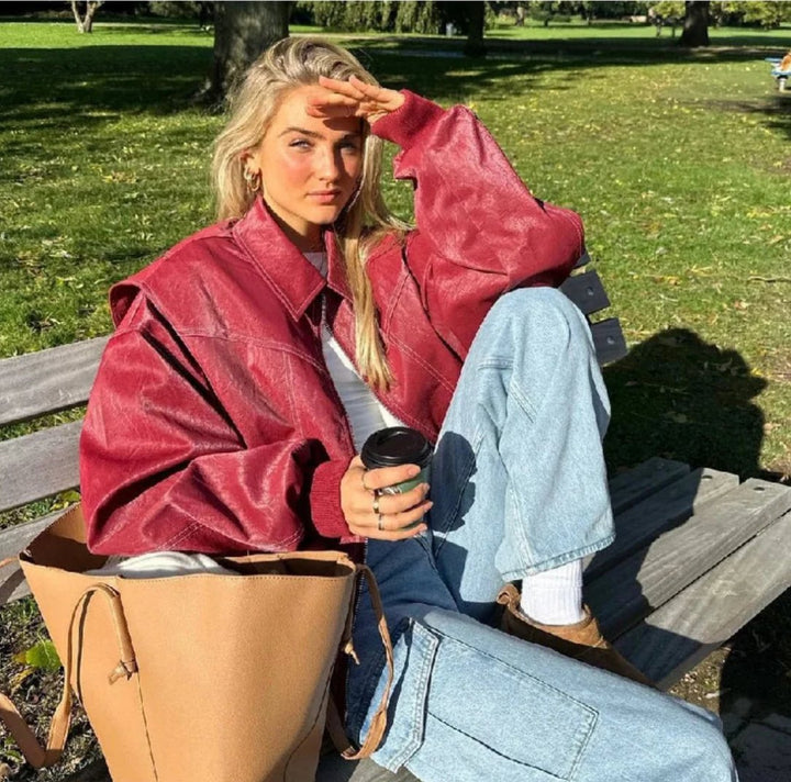 Amelina™ - Oversized Leather Bomber Jacket